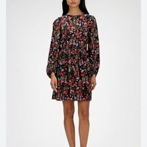 Banana Republic Black Floral Long Sleeve Dress 10 Petite